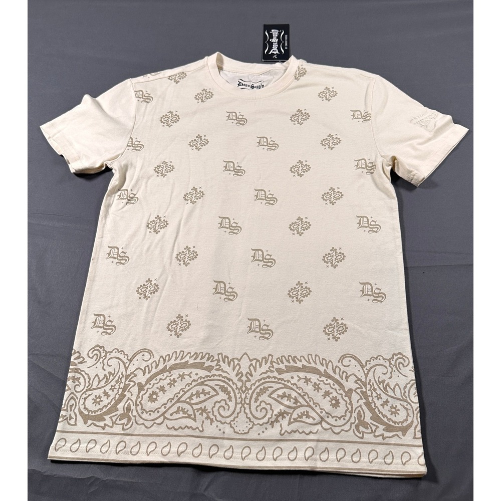 Dogg Supply Snoop Dogg Mens XS Cream Paisley Monogram All Over Print T-Shirt Tan